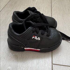Fila Black Baby Walker Shoes with Red Accents